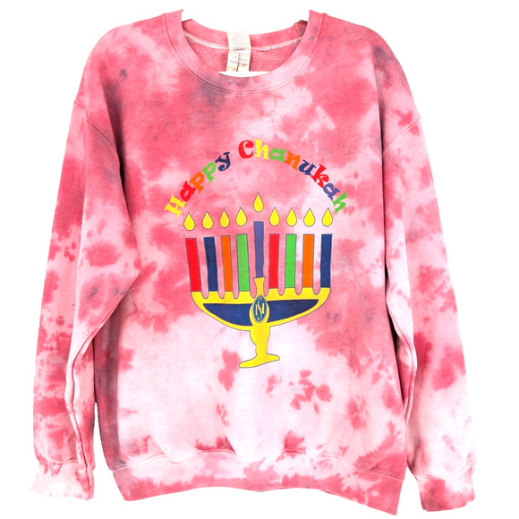 VTG Red Tie Dye Menorah Graphic Hannukah Holiday Judaica Sweatshirt Unisex Large - Picture 1 of 6